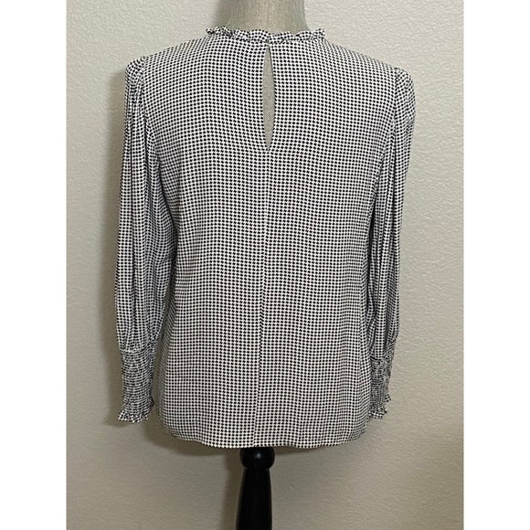 Zara Woman blouse Med black/white houndstooth long sleeve keyhole back top - Picture 2 of 12